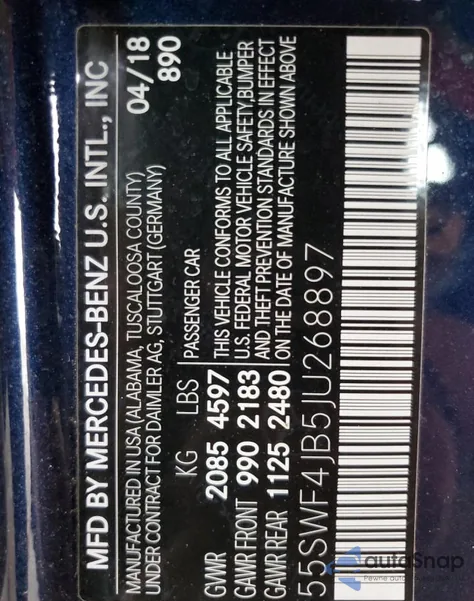 2018 Mercedes-Benz C 300 from USA, damaged, VIN 55SWF4JB5JU268897